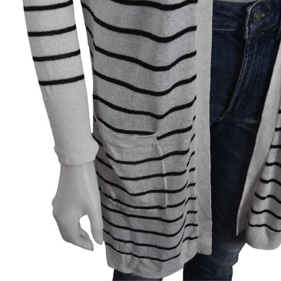 Halogen Linen Blend Long Cardigan Sweater Striped White Black Size XS - Picture 4 of 9